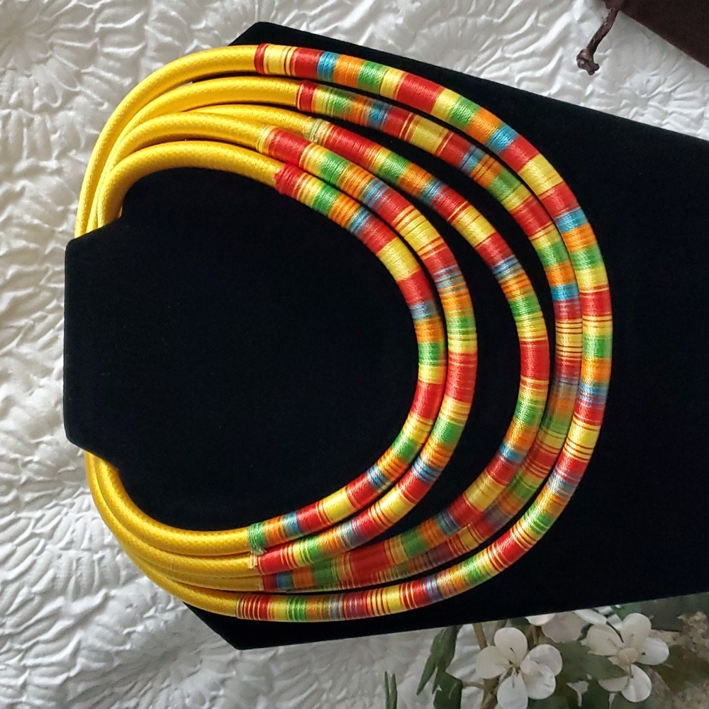 African Threaded Multi-Strand Collar Necklace NEW